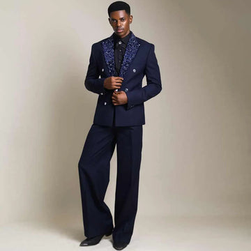Glitter Diamond Gem Men Suits Slim Fit Customized Wedding Tuxedo 2 Piece Sets Groom Male Blazers Peak Lapel Party Costume Homme