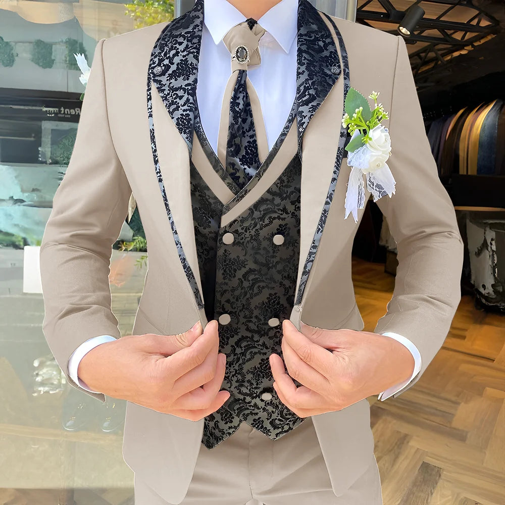 Traje de 3 piezas para hombre, elegante esmoquin para boda, chaqueta, pantalón y chaleco, blazer formal personalizado.