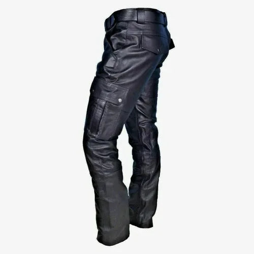 Deep Black System Rock Biker Leather Pants Male Casual American PU Trouser Without Belt
