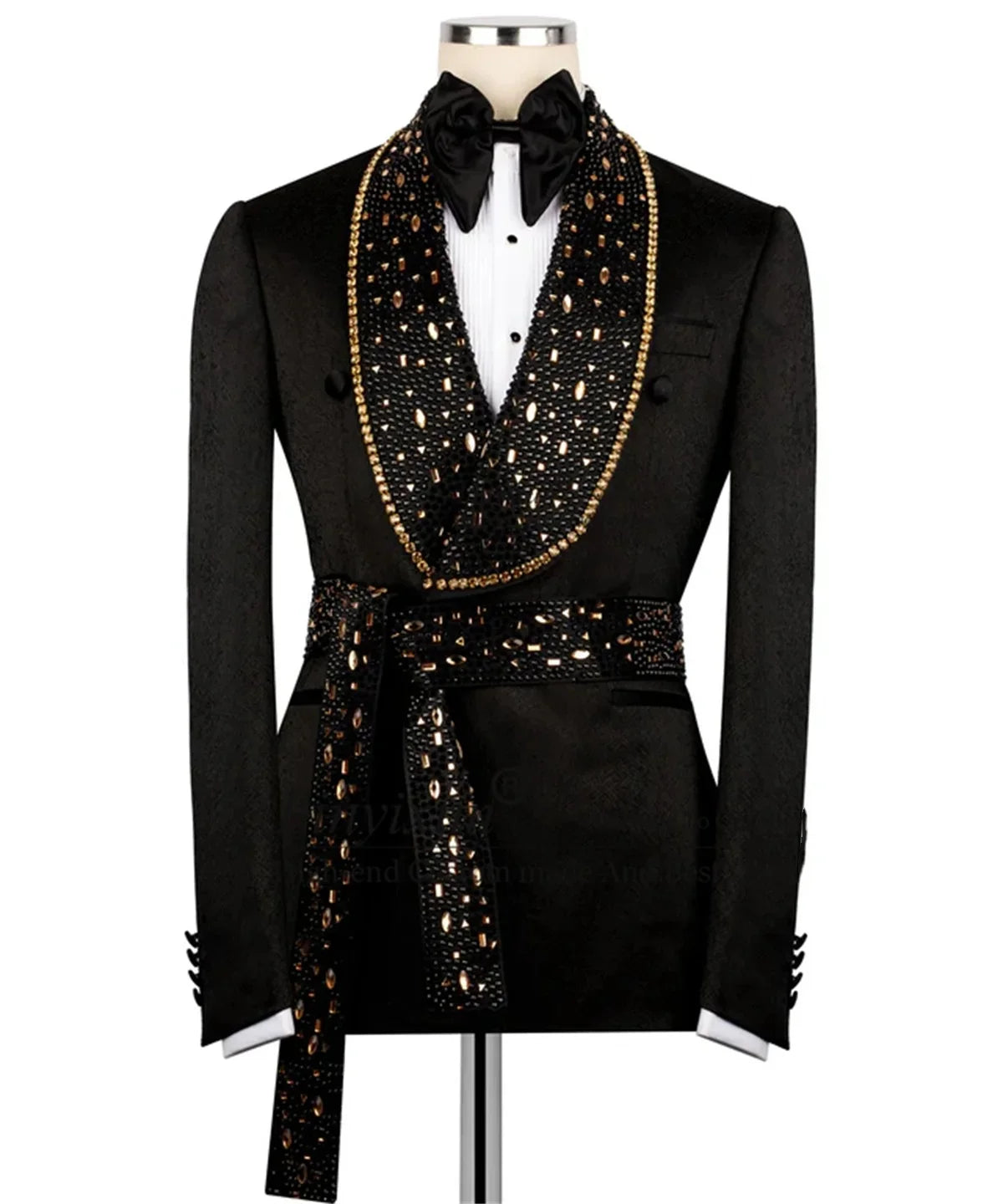 Crystal Men Wedding Suits Shawl Lapel Tuxedo Belt Groom Wear 2 Pcs Jacket Pants Business Evening Party Customized