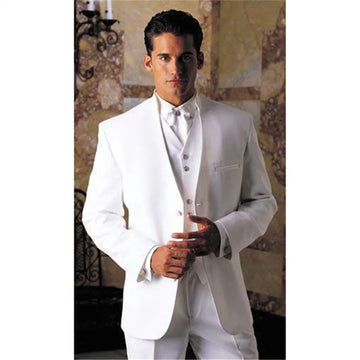White Tuxedos Men Suit Stand Collar Blazer Party Groom Men's Suits 3 Piece Set (jacket+pants+vest)