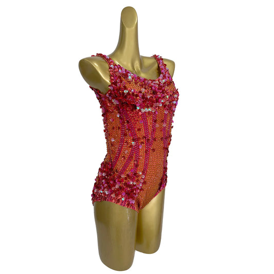 Drag Queen Red Costumes Shell Decoration Women Bodysuit for Party Show Singer Dance Stage Performance Outfit