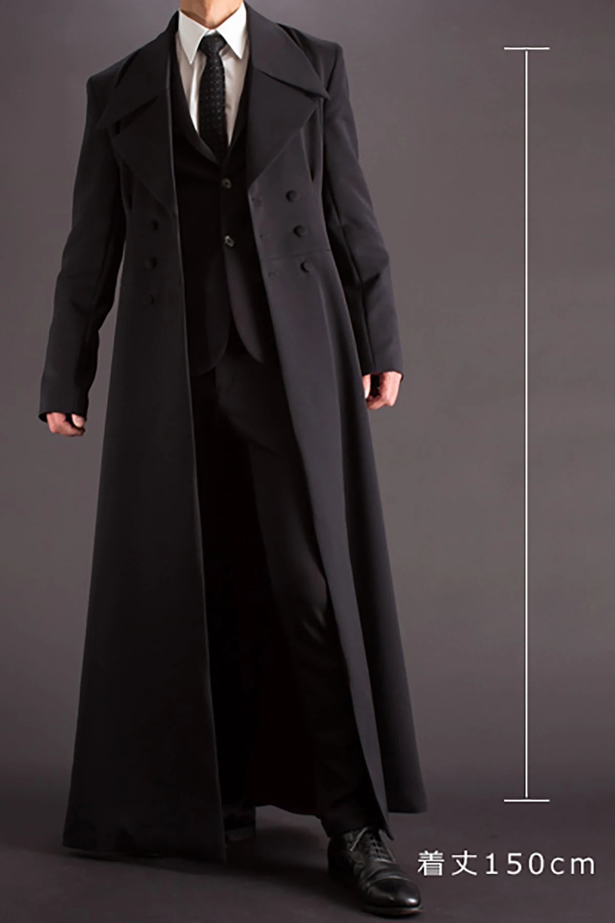 Elegant Custom Tailored Black Long Coat for Men - Premium Thick Fabric, Double Breasted Design, Perfect for Autumn and Formal Occasions
