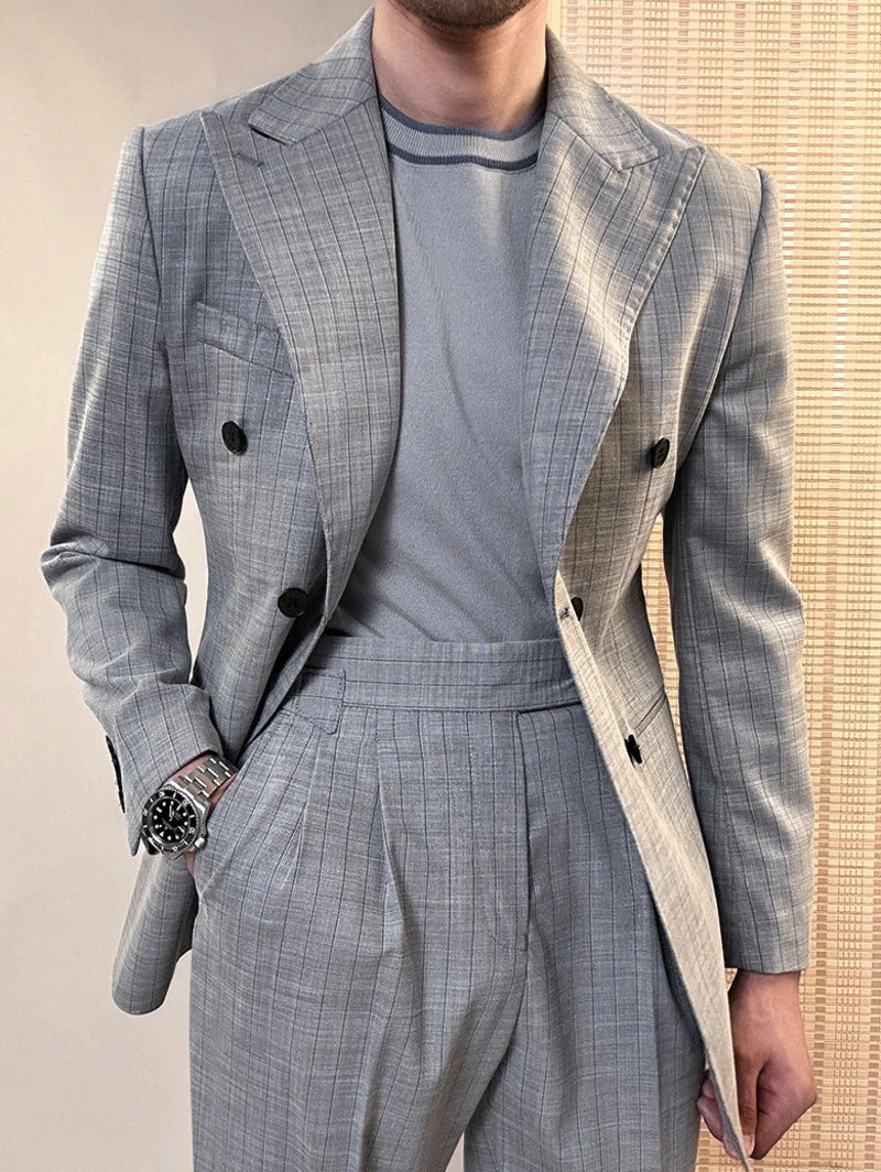 Costume de mariage pour homme, costume formel décontracté à double boutonnage, 2 pièces, pour bureau, travail, fête, bal de promo