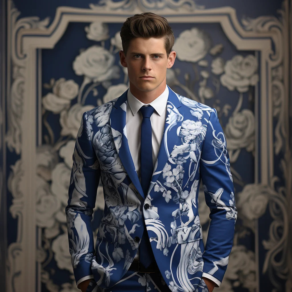 Exquisite Noble Rose Suit Men's 3d Digital Printing Suit Cos Party Stage Nightclub Shiny Cool Performance Suit