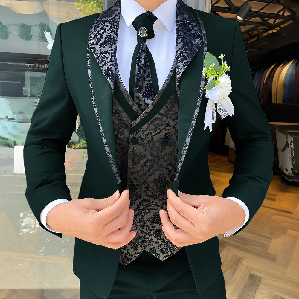 Traje de 3 piezas para hombre, elegante esmoquin para boda, chaqueta, pantalón y chaleco, blazer formal personalizado.