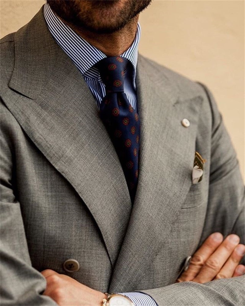 Costume 2 pièces décontracté pour homme, sur mesure, blazer et pantalon, smoking à revers pointus, croisé, pour fête, bal, mariage 