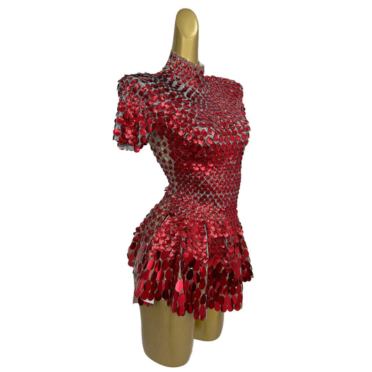 Luxury Red Mirror Party Dresses Sequin Glitter Woman Summer Clothing Night Prom Dresses Ballroom Performance Wear