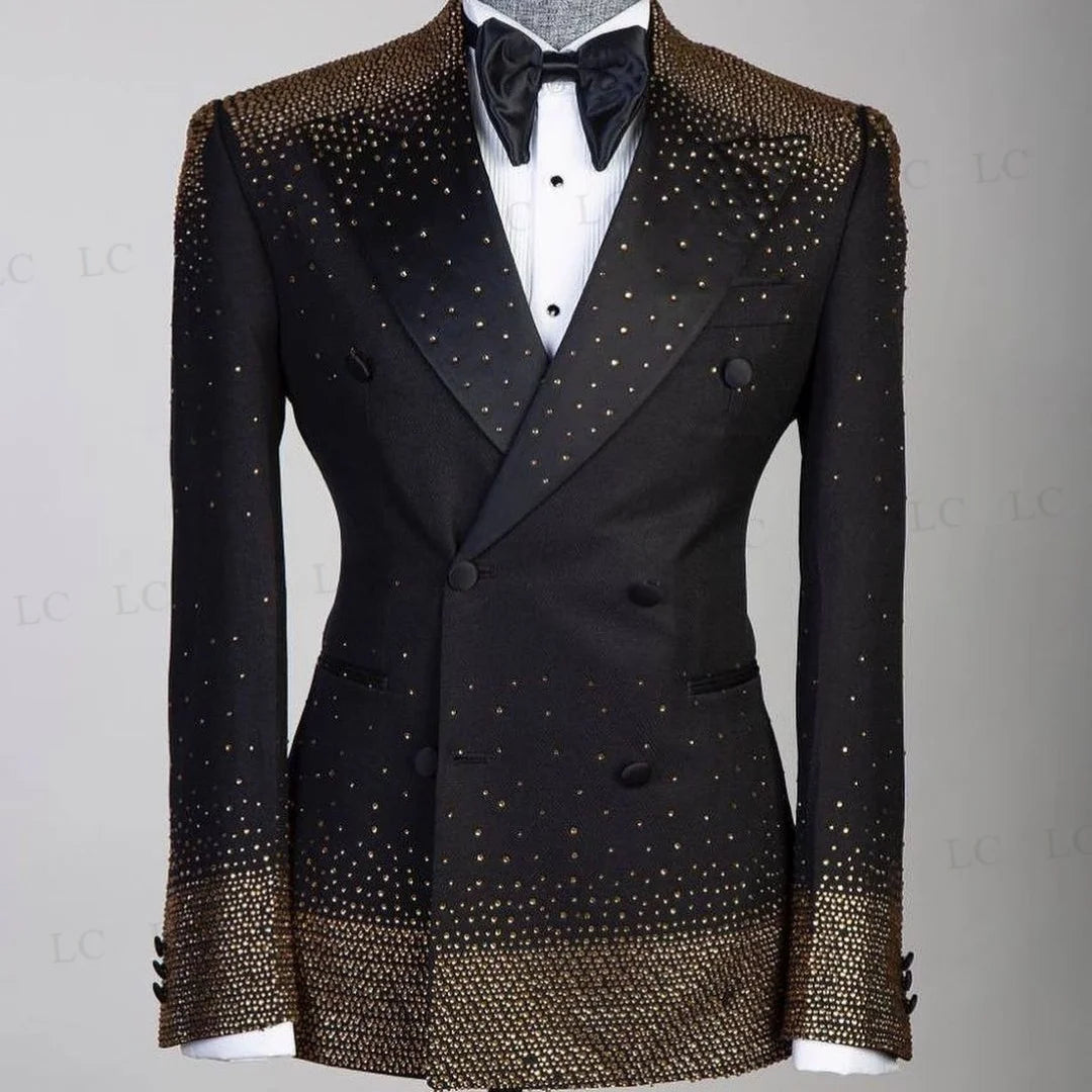 Élégant smoking perlé pour homme - Ensemble luxueux 2 pièces blazer et pantalon orné de cristaux - Parfait pour les mariages, les bals de fin d'année et les événements formels - Grande taille disponible