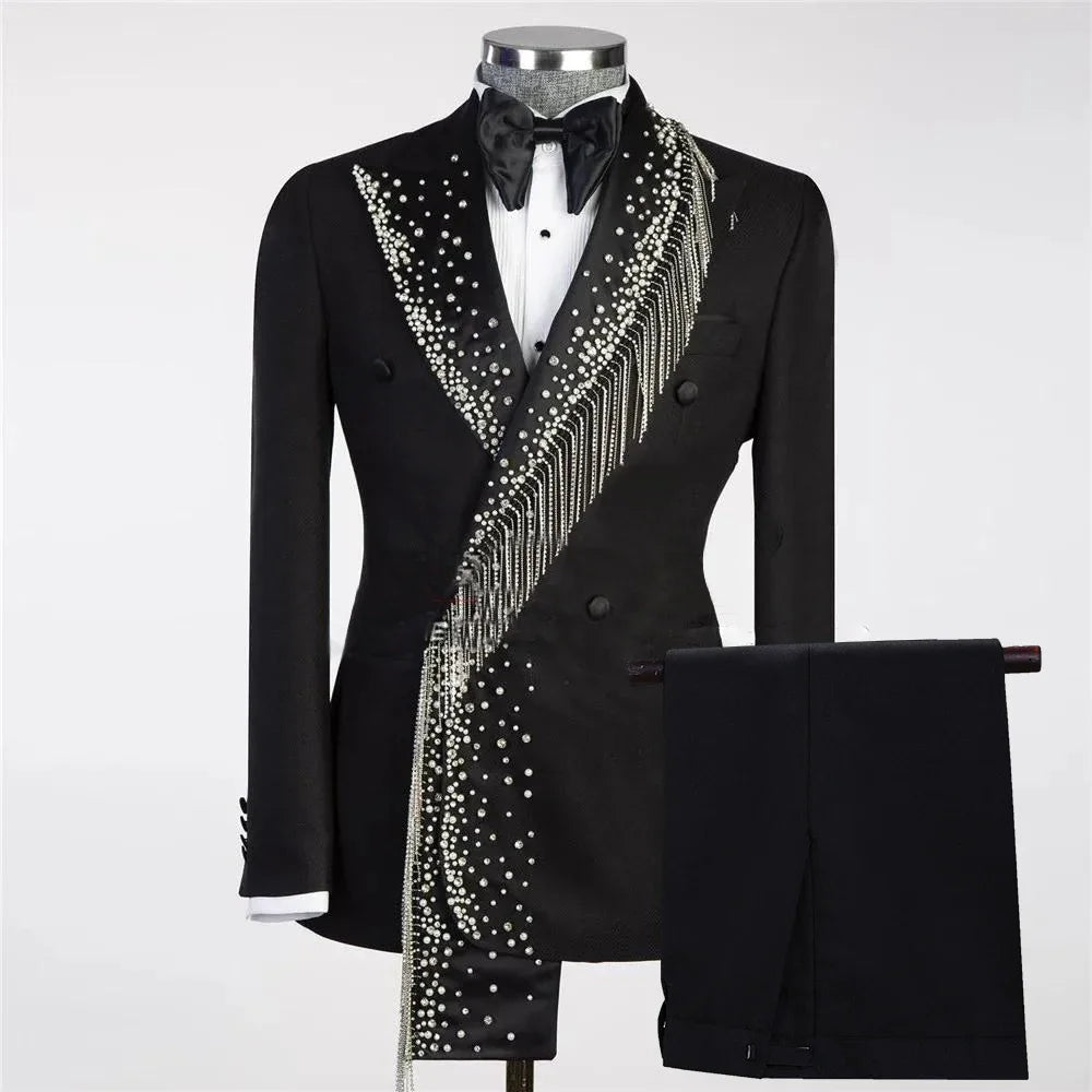 Luxury Suit For Men 2 Pieces Double Breasted Outfit Set Suits Jacket with Pants Mens Clothing Wedding Tuxedo