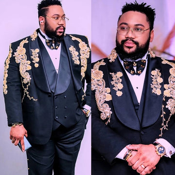 Men Suits Appliques Rhinestone Tailor-Made 3 Pieces Shawl Lapel Jacket Blazer One Button Groom Customized Coat Vest Pants
