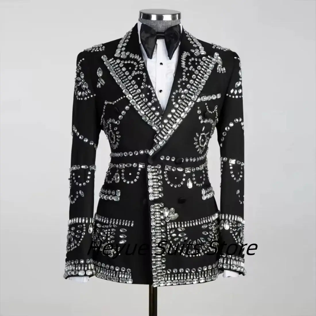 Luxurious Man Suits Diamonds Slim Fit Peak Lapel Groom Wedding Party Tuxedos Custom Made Fashion Male Blazers Costumes Homme