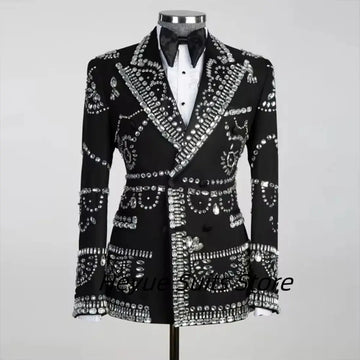 Luxurious Man Suits Diamonds Slim Fit Peak Lapel Groom Wedding Party Tuxedos Custom Made Fashion Male Blazers Costumes Homme
