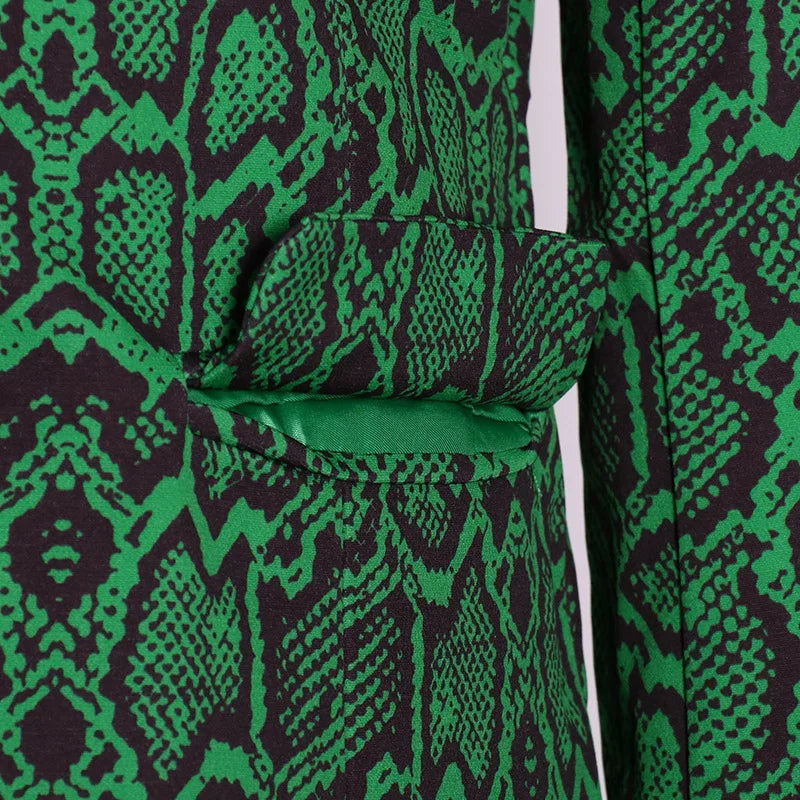 Conjunto de pantalón formal de talla grande con blazer de solapa con estampado verde, conjunto de pantalón de dos piezas