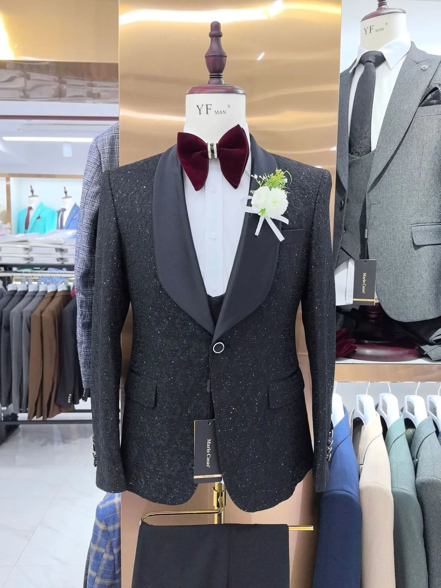 Formal Floral Men's Suit Wedding Groom Tuxedo Three Piece Black Party Dress Slim Fit Design Elegant Men's Suit Suits for Men