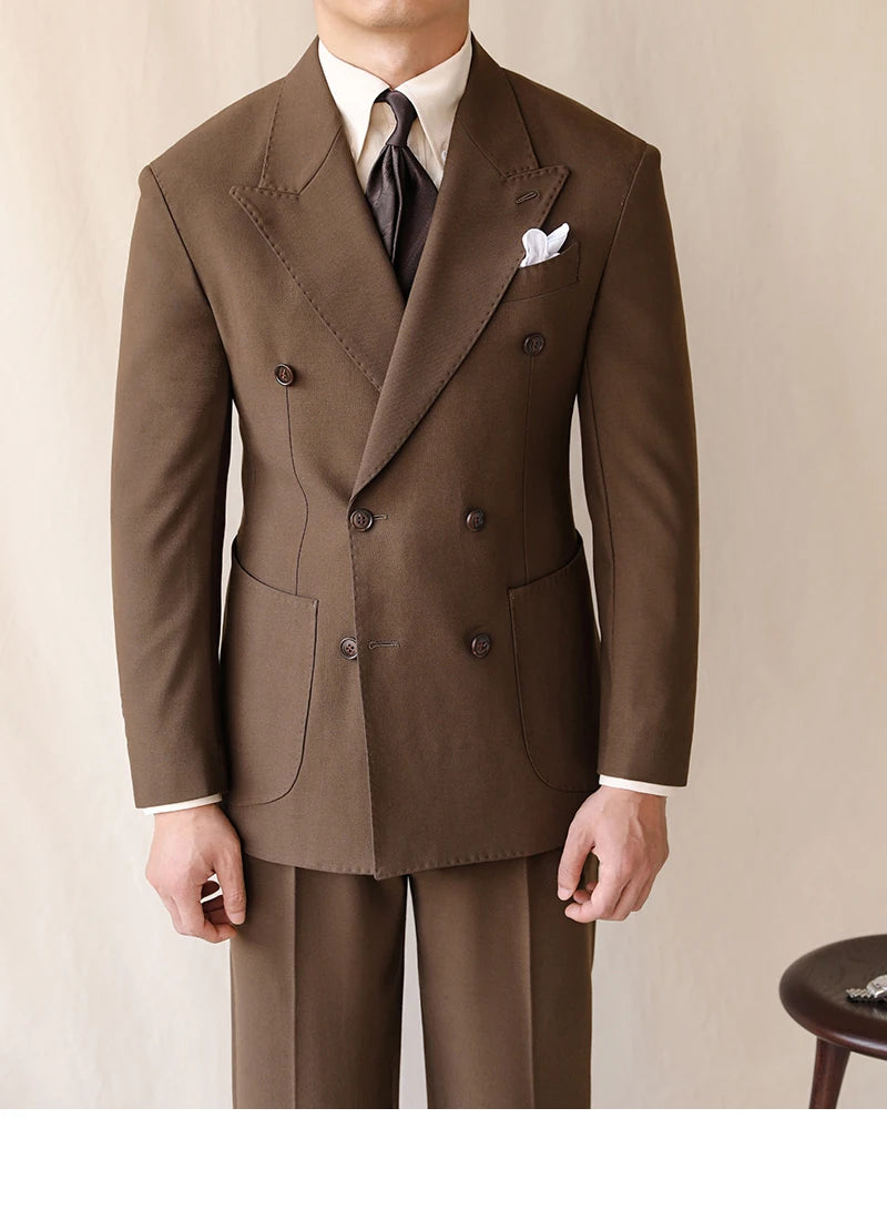 British Style Men Blazers Casual Business Double Breasted Casual Suit Jacket Wedding  Dress Coat Social Banquet Tuxedo Costume