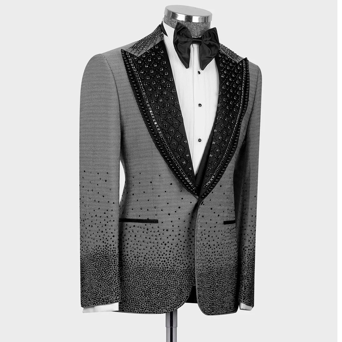 Men Suits Slim Fit Diamond 2 Pieces High Quality Wedding Groom Tuxedos Shiny Male Prom Blazers Customized