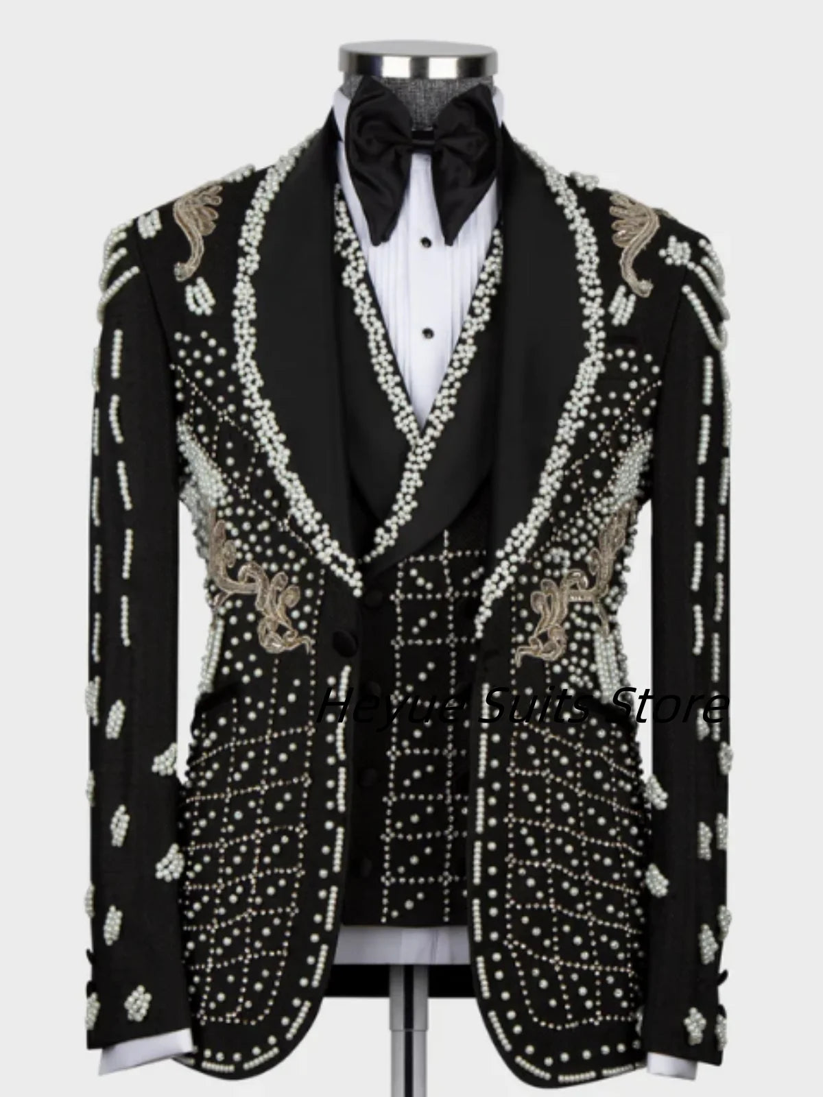 Luxury Wedding Men Suits Crystal Beading Stone Groom Tuxedo Customized 3 Pieces Sets Formal Male Prom Blazers Party Ropa Hombre