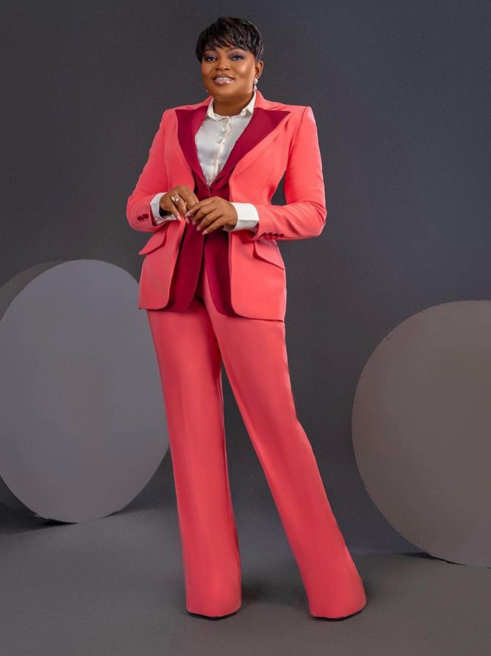 Plus Size Women Pants Suits For Wedding Custom Made High Waist Long Sleeve Evening Wear 2 Pieces
