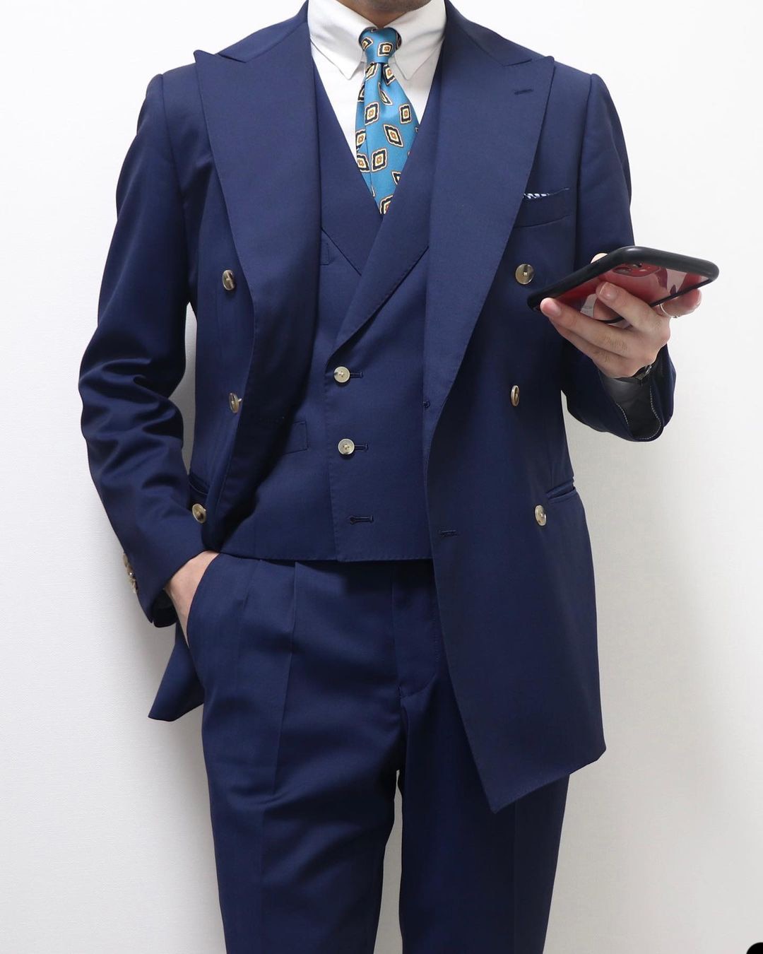 Costume homme bleu foncé 3 pièces slim sur mesure mode croisé blazer pantalon formel mariage affaires bal décontracté sur mesure 