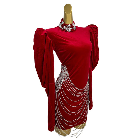 Women's Luxurious Celebrate Birthday Party Evening Dress Sparkly Rhinestones Chains Sexy Photography Show Stage Wear