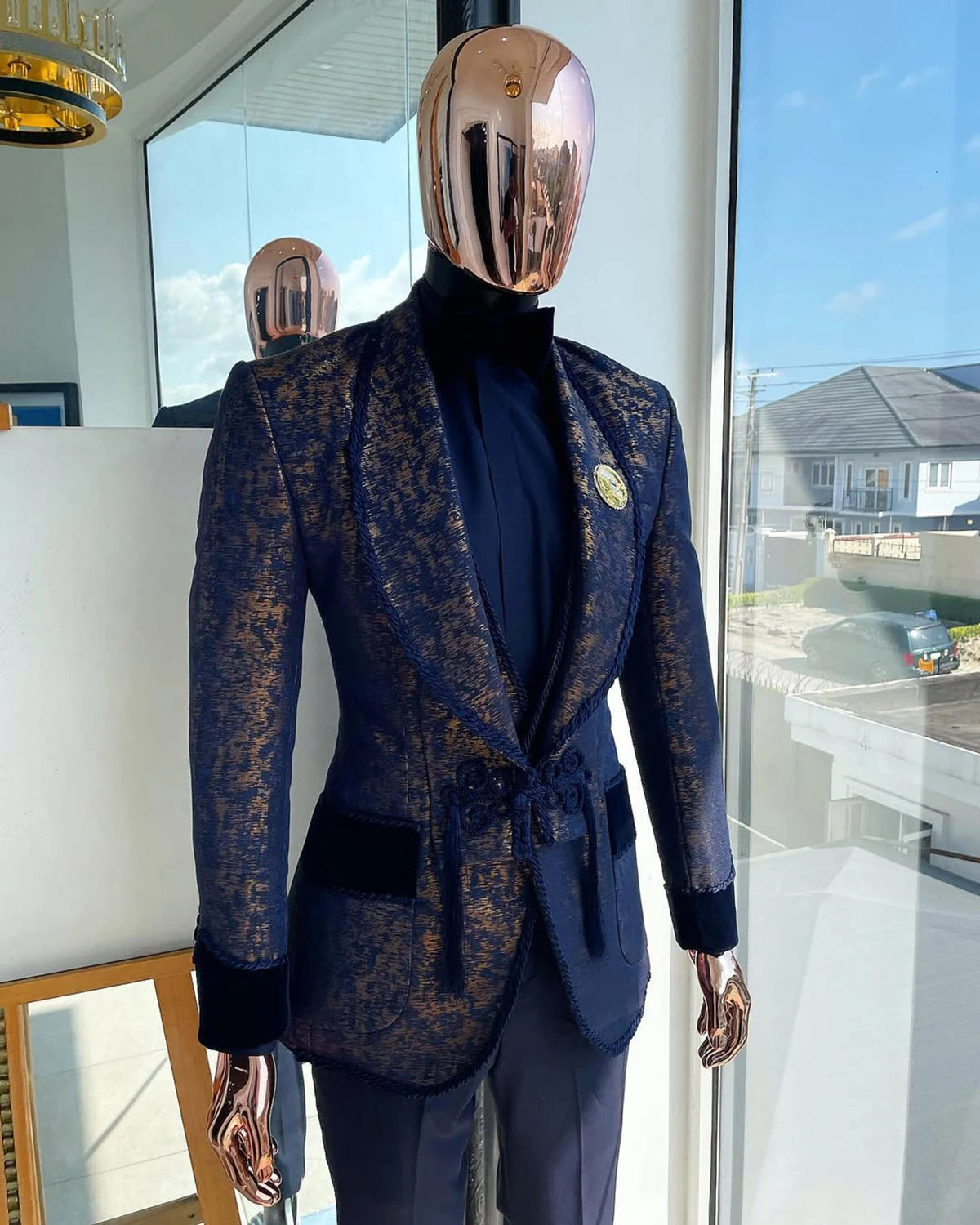 Unique Men Suits Tailor-Made One Piece Shawl Lapel Jacket Jacquard Only Blazer One Button Evening Party Customized Coat