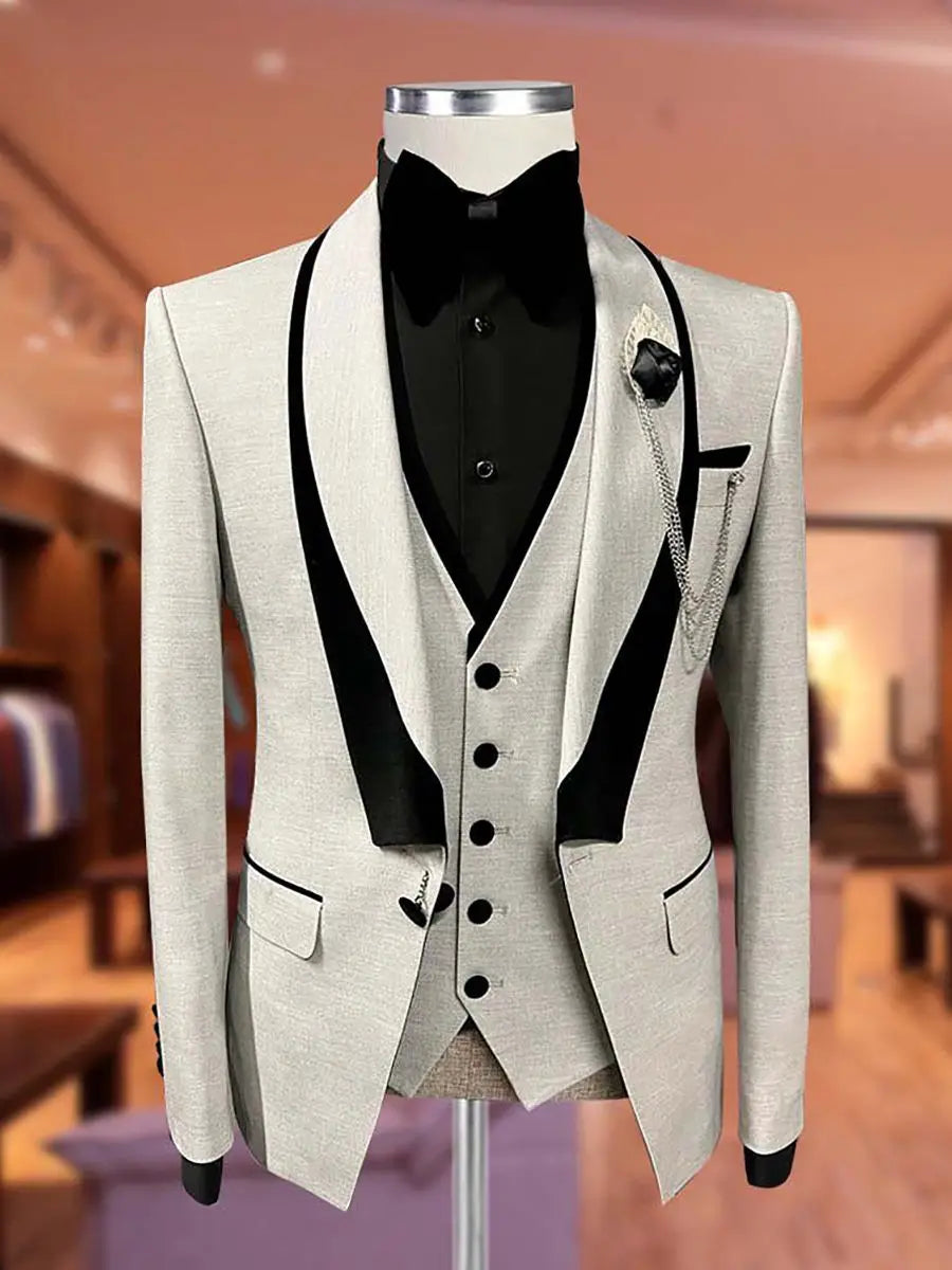 New Men Wedding Suits One Button Tuxedos Slim Fit Groom Wear Business 2 Pieces Jacket Vest Terno Masculino Customize