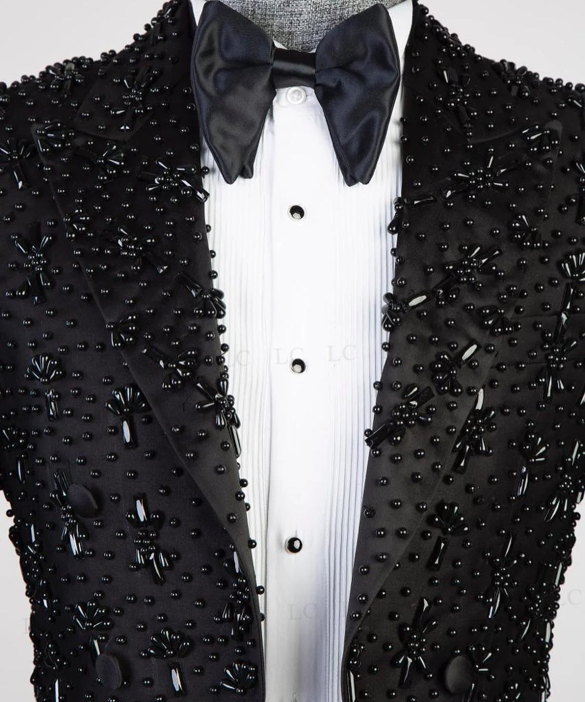 2 Pieces Luxurious Men Suits Crystals Beads Diamonds Tuxedo Pants Slim Fit Formal Wedding Groom Prom Plus Size
