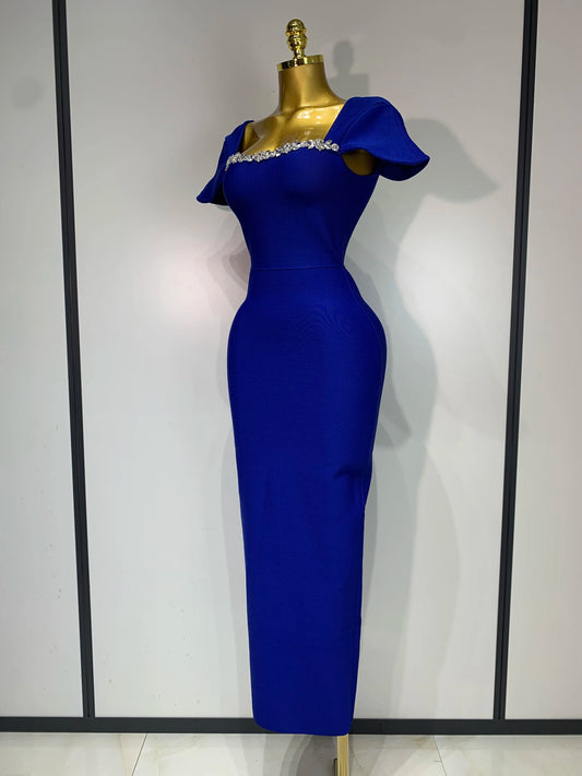 Celebrity Elegant Bandage Long Party Dress Women Sexy Square Collar Stretch Evening Prom Gown Club Luxury Birthday Dresses