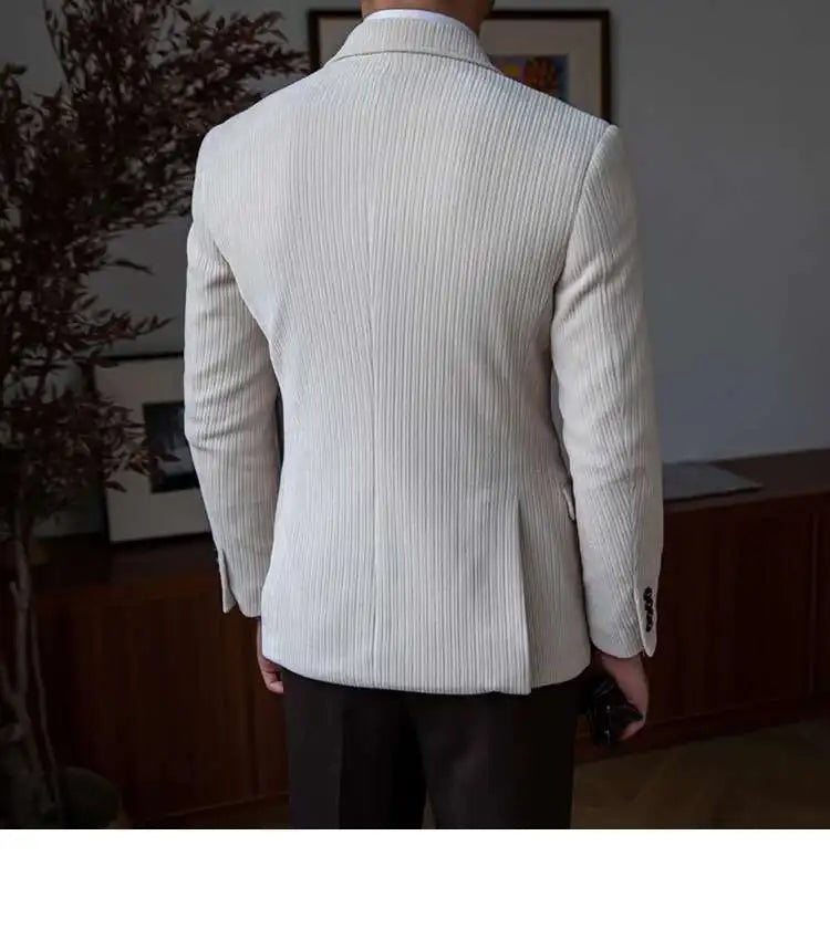 AutumnCasual Striped Jacket Men Blazer Masculino Blazer Hombre Italian Style Double Breasted Blazer Men Lapel Colla Blazer Homme