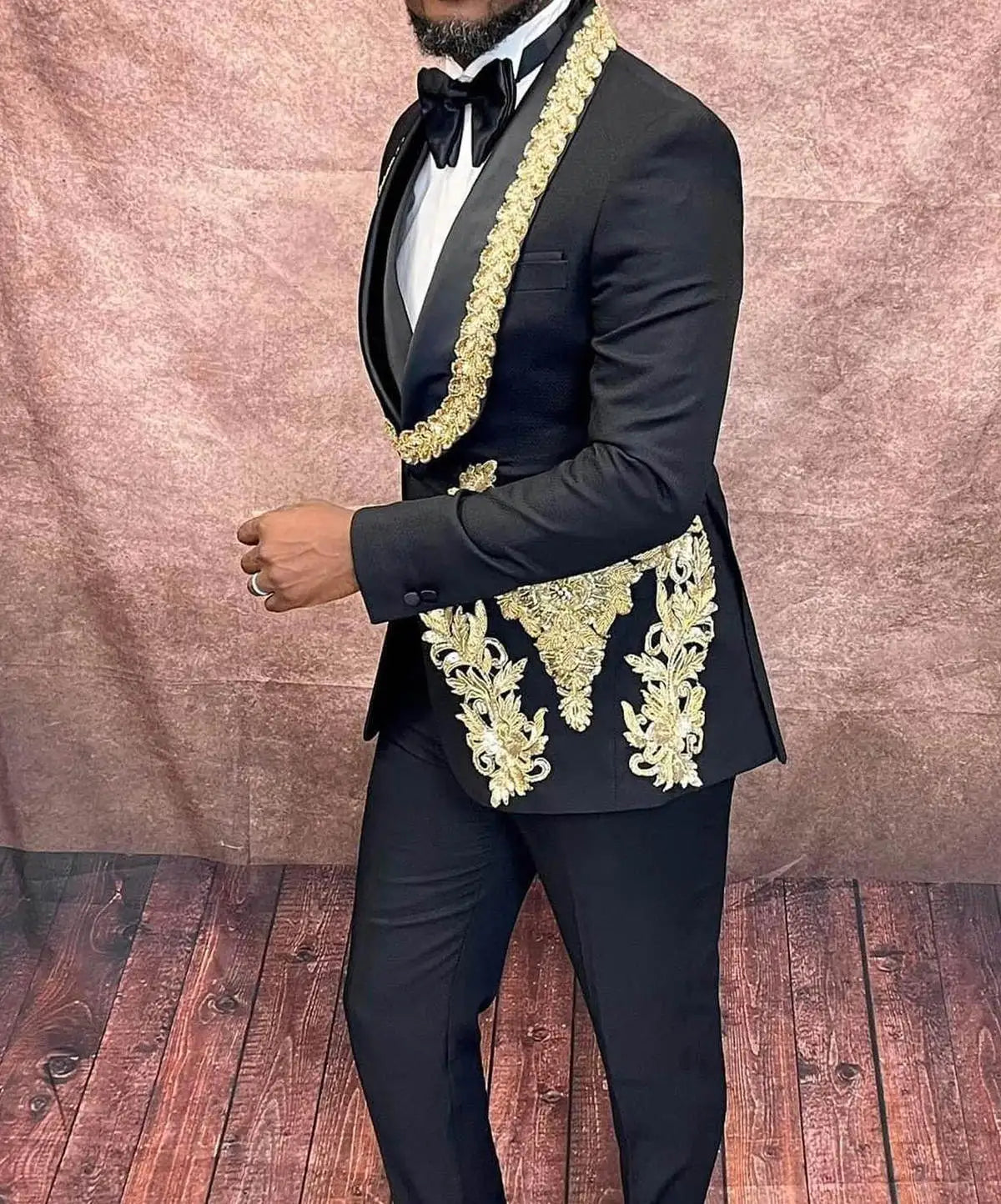 Wedding Men Suits Appliques Beading 3 Pieces Set Shawl Lapel Shiny Blazer Celebrity Tuxedo Coat Jacket Vest Pants Customized