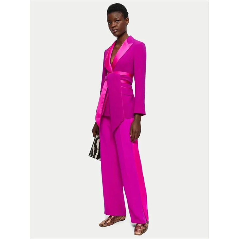 Costume pantalon rose pour mère de la mariée, robe de soirée croisée, sur mesure, tenue d'invité de mariage 