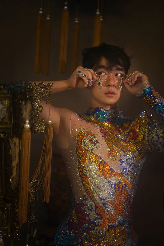 Robe sexy en cristal brillant avec strass pour femme, tenue de spectacle de danse, de festival, de fête d'anniversaire, de bar, de discothèque, de spectacle sur scène, de rave