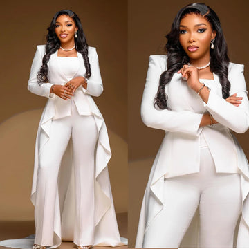 Classic Women Pants Suits 2 Pcs Formal Blazer Jacket with Train and Trousers Suits Wedding Guest Evenings  Party Custom Made