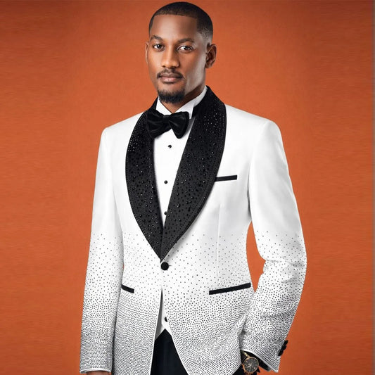 Customized Luxury Men Suits Slim Fit Diamond 2 Pieces Sets Wedding Groom Tuxedos Shiny Male Prom Blazers Trajes Para Hombre