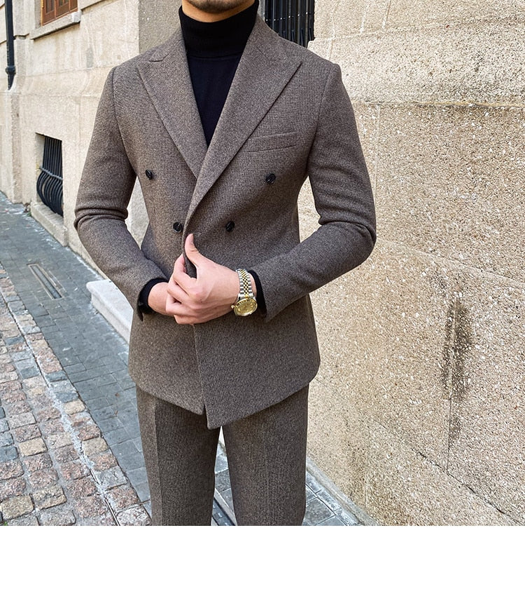 Wedding Suit For Men Business Formal Casual Double Breasted  Dress Suit 2 Pieces Office Work Party Prom Costume