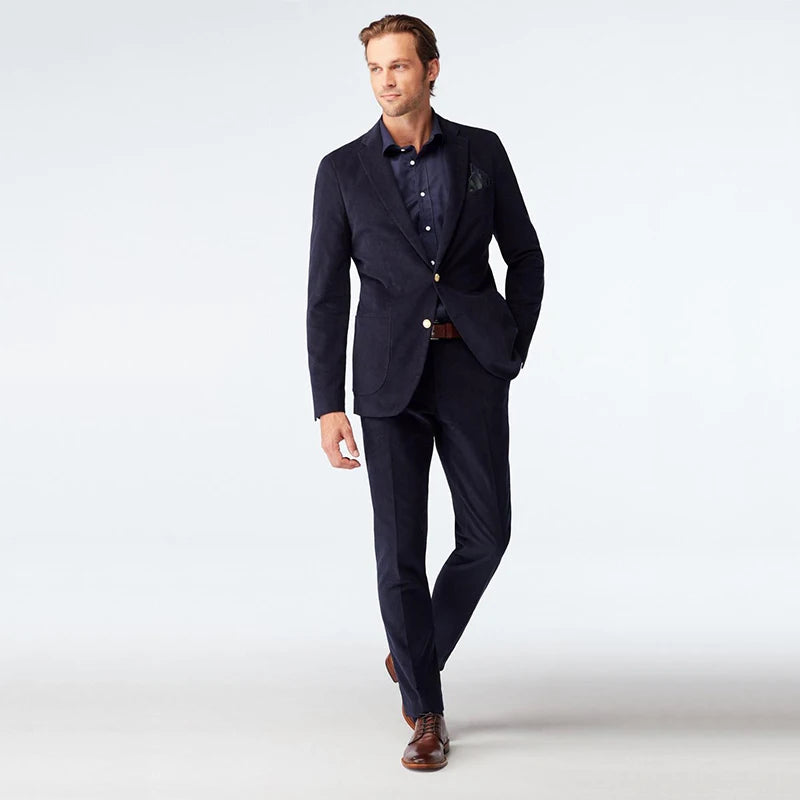 Costume de smoking 2 pièces pour homme, veste et pantalon à deux boutons, revers crantés, pour le dîner, le bal de fin d'année 