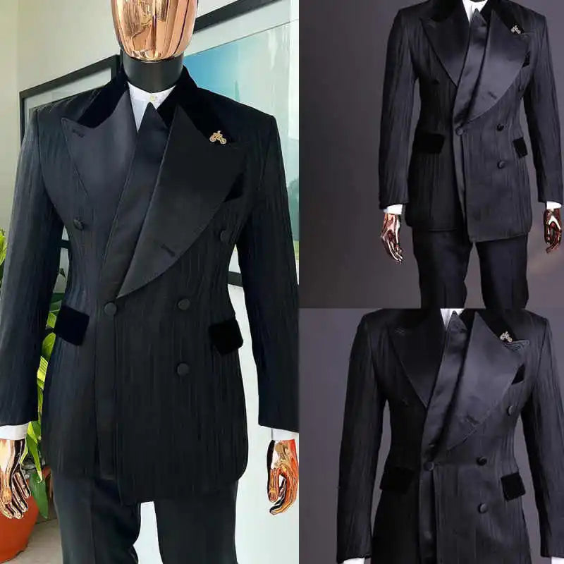 Designer 2 Pcs Wedding Suits for Groom Peaked Lapel Tuxedos Double Breasted Jacket with Pants Party Prom Customized