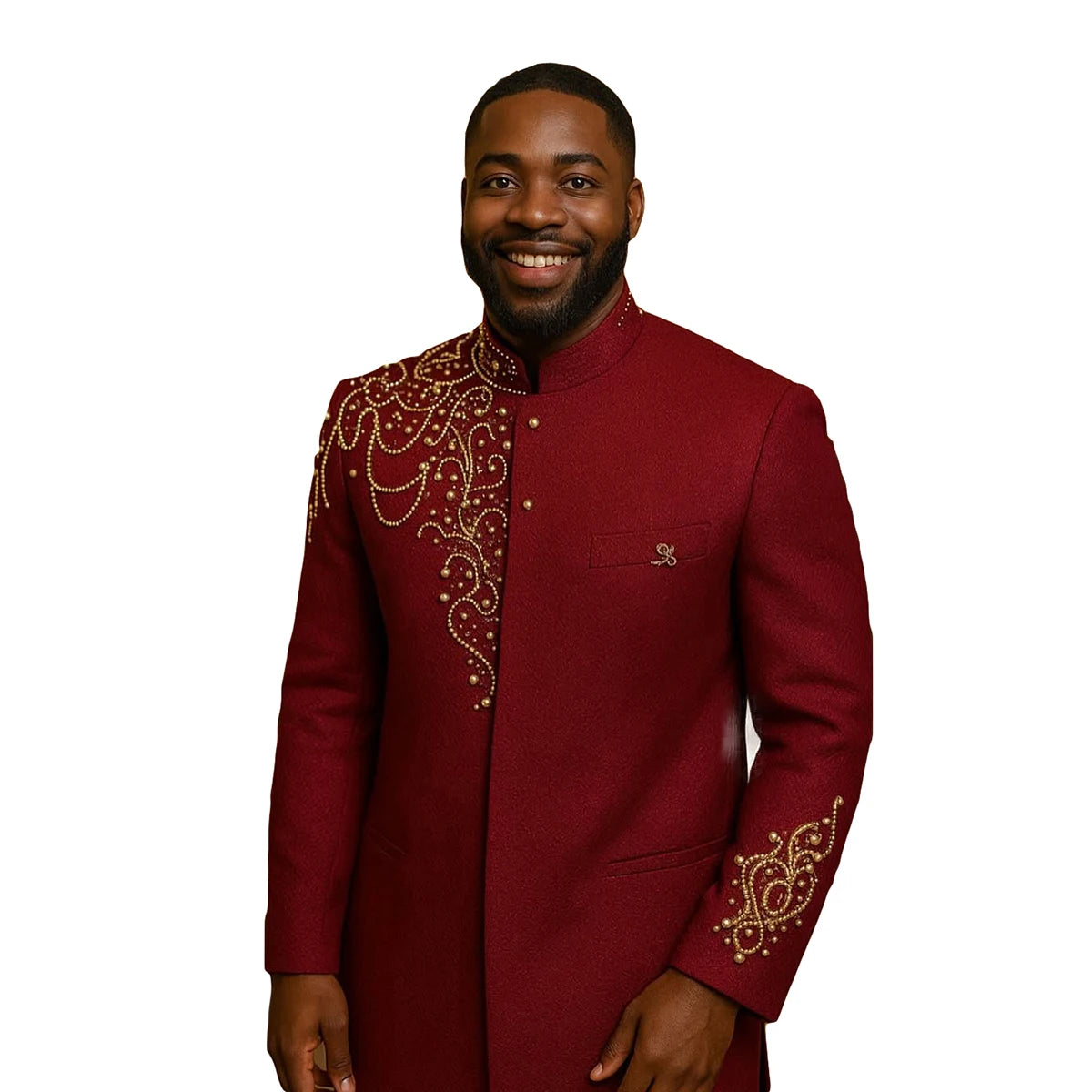 Muslim Men Suits Tailor-Made Pearls Beaded Stand Lapel Jacket Blazer Single Breasted Groom Customized Coat Pants