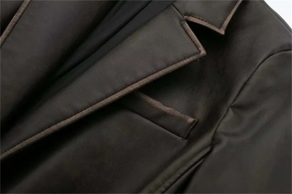 Winter Leather Women Suit Long Blazer with Belt Clothes Female Overcoat Business Work Wear Jacket Casual Hot Girl Coat