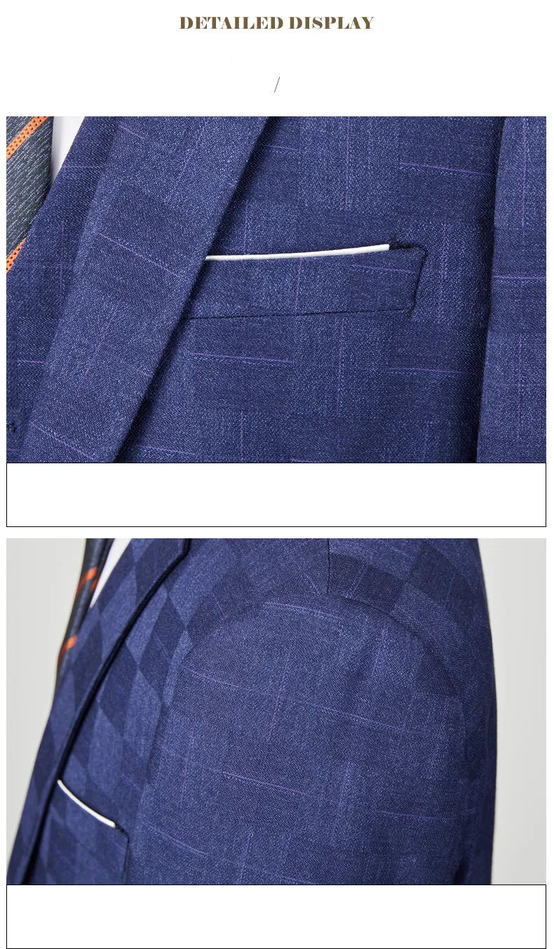 Plaid Men's Suit Korean Slim Suit Suit Men's Business Large Size Three-piece Set