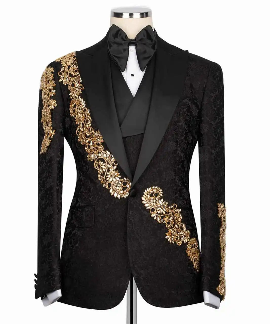 Luxury Jacquard Men Suits 3-Piece Single Breasted Groom Prom Blazer Wedding Tuxedos Party Male Business Customized