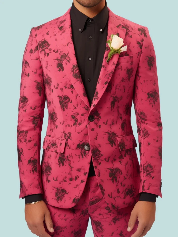Fashion New Hawaiian Floral Print Suit Jacket Adult Gentleman Social Wedd Party Gown Men Slim Jacket Nightclub Stage Party Set