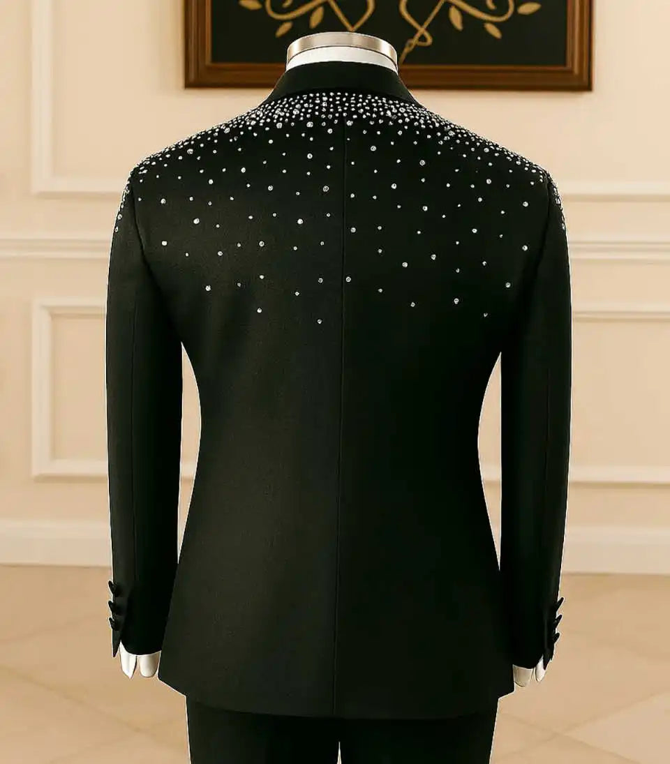 Rhinestone Luxurious Wedding Suits for Groom Shawl Lapel Single Breasted Tuxedos 2 Pcs Jacket Pants Party Prom Customized