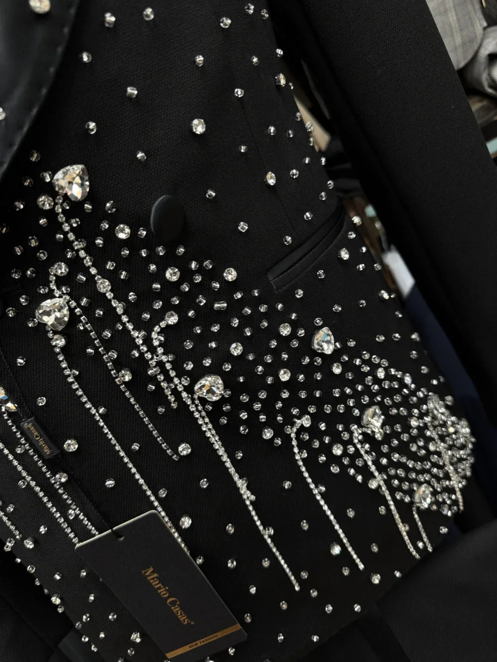 Elegant Men Suits Rhinestone Shawl Lapel Tailor-Made 2 Pieces Set Tassel Double Breasted Groom Blazer Customized Jacket Pants