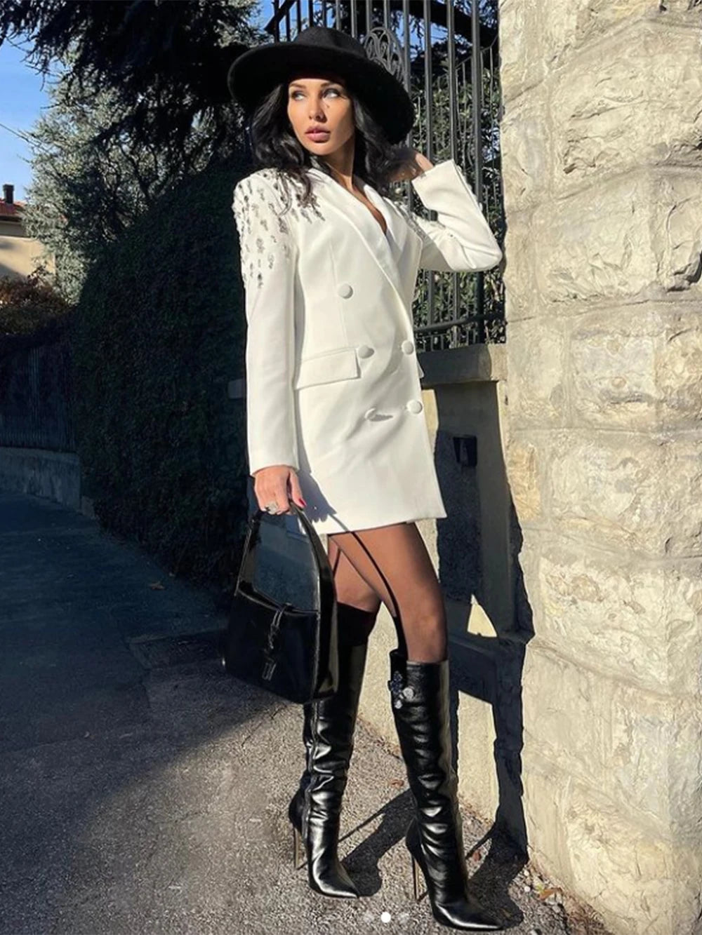 Blazer de traje negro ajustado para mujer, para boda, de lujo, con cristales y diamantes, 1 pieza, formal, para oficina, vestido de fiesta de graduación hecho a medida