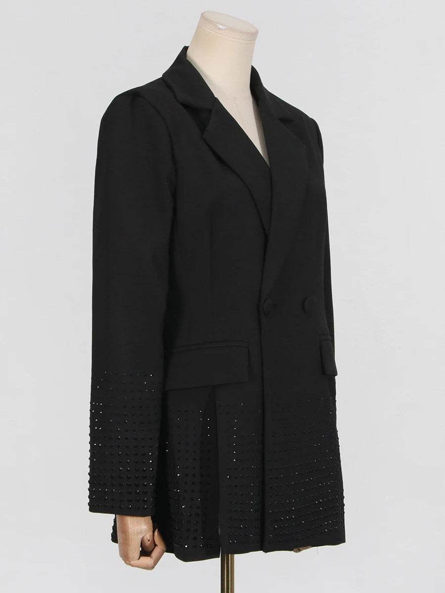 Office Patchwork Sequins Blazer for Women Notched Collar Long Sleeve Spliced Split Hem Temperament Coats Female Fashion New
