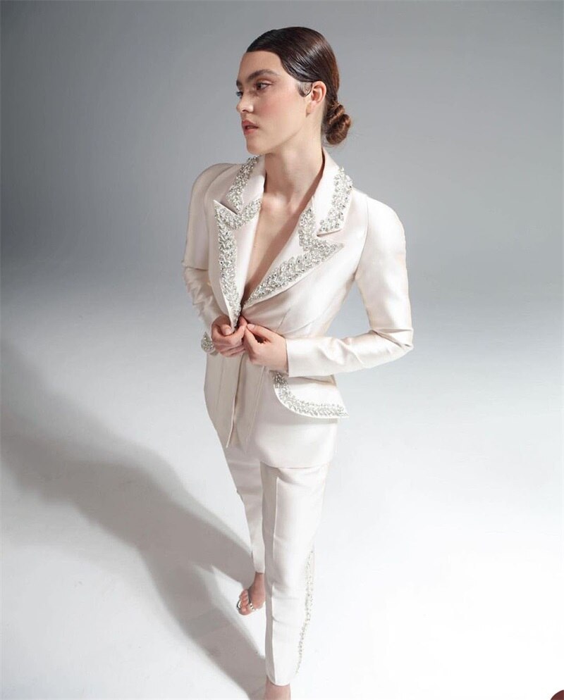 Costume de luxe 2 pièces en cristal pour femme, blazer et pantalon à un bouton, sur mesure, élégant, formel, pour soirée, bal de promo