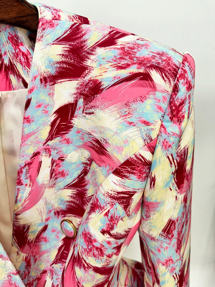 Designer Jacket Women's Gorgeous Feather Printed Collarless Blazer