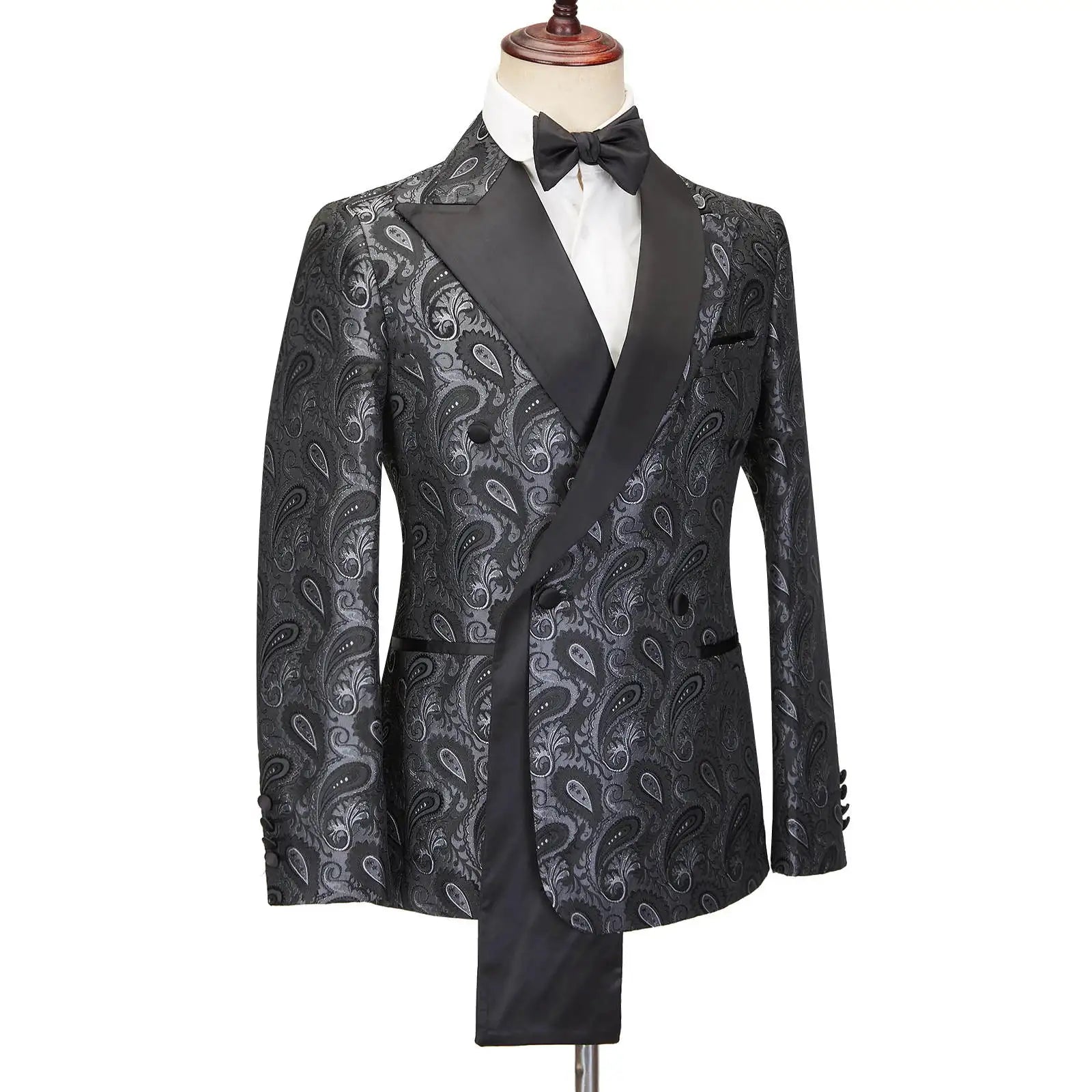 Costume de mariage 2 pièces pour homme, smoking croisé, motif floral, pour bal de promo, fête de mariage